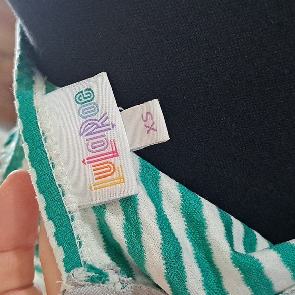 LuLaRoe Amelia Green White Striped Fit & Flare Causal Stretch Pockets Midi Dress - Picture 7 of 12